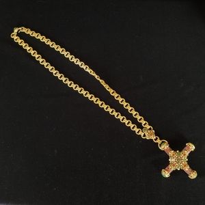 BARRERA Vintage Baroque Multistone Gold Toned Cross Necklace